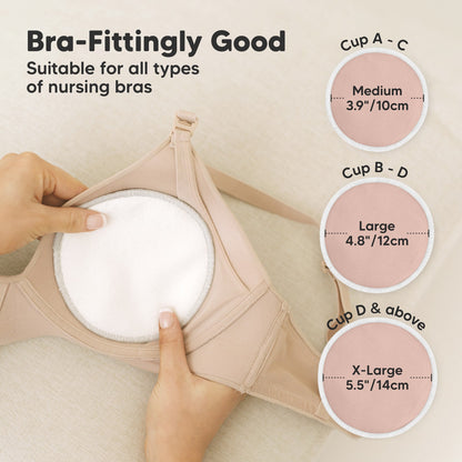 Bra-Fittingly Good, suitable for all types of nursing bras:
Cup A–C: Medium (3.9" / 10cm)
Cup B–D: Large (4.8" / 12cm)
Cup D & above: X-Large (5.5" / 14cm) 27346525683898