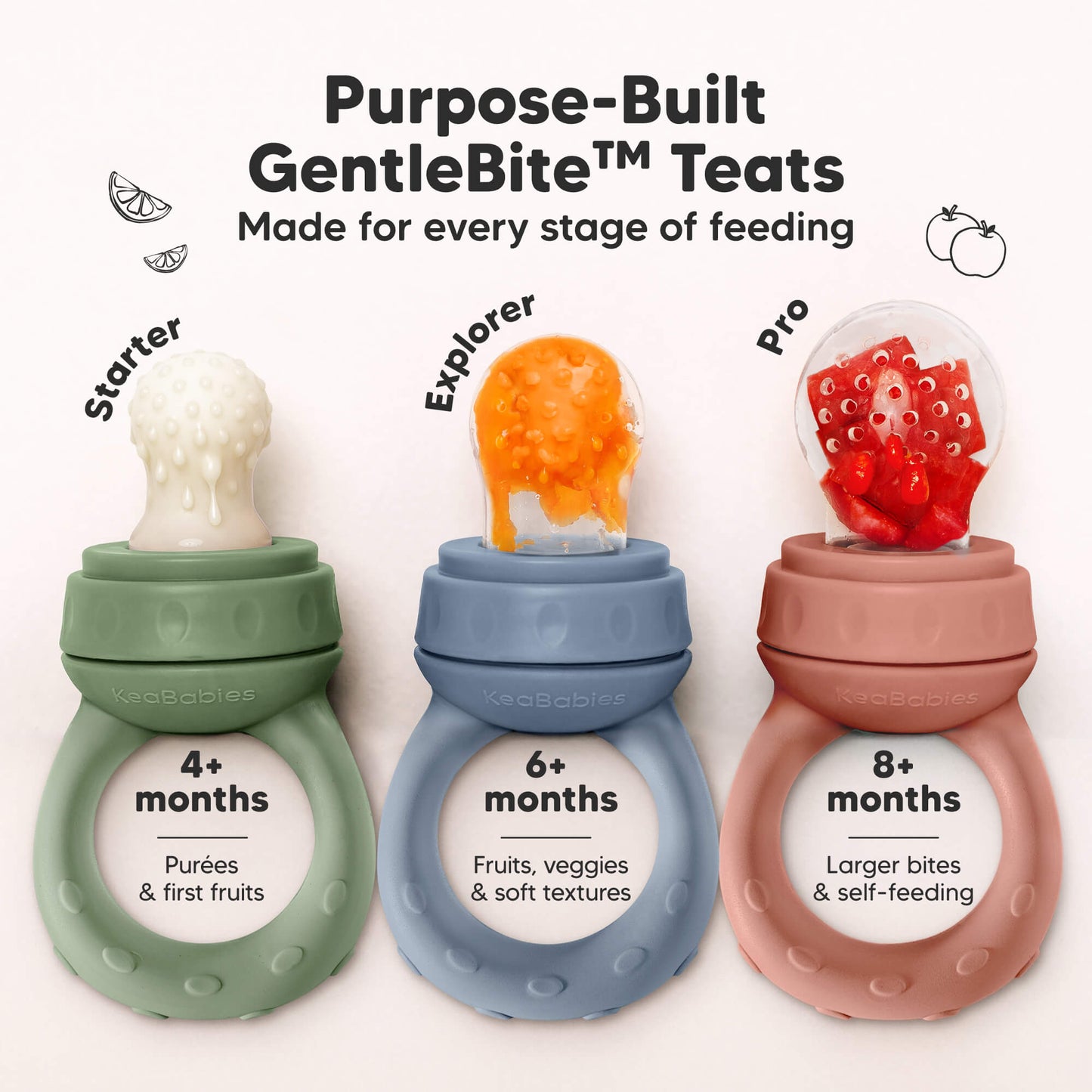 Purpose-built GentleBite™ teats designed for every feeding stage from 4 months, 6 months, and 8 months onward.
 30513422762170