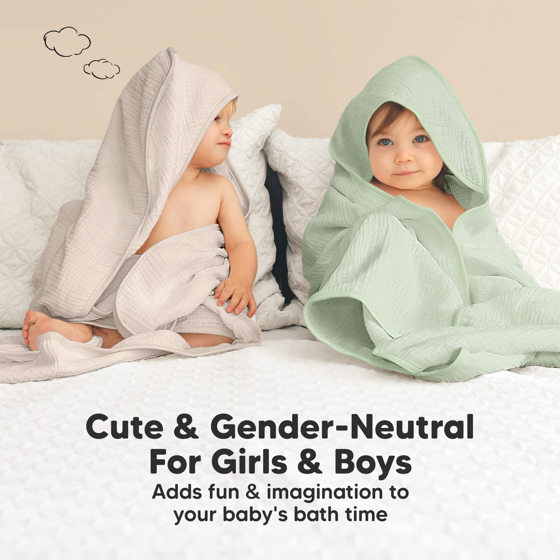 Cute and gender-neutral hooded towels for girls and boys. 30514288394426