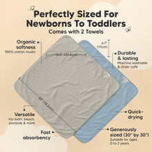 Load image into Gallery viewer, 2-Pack Lyra Muslin Hooded Towels (Steel)
