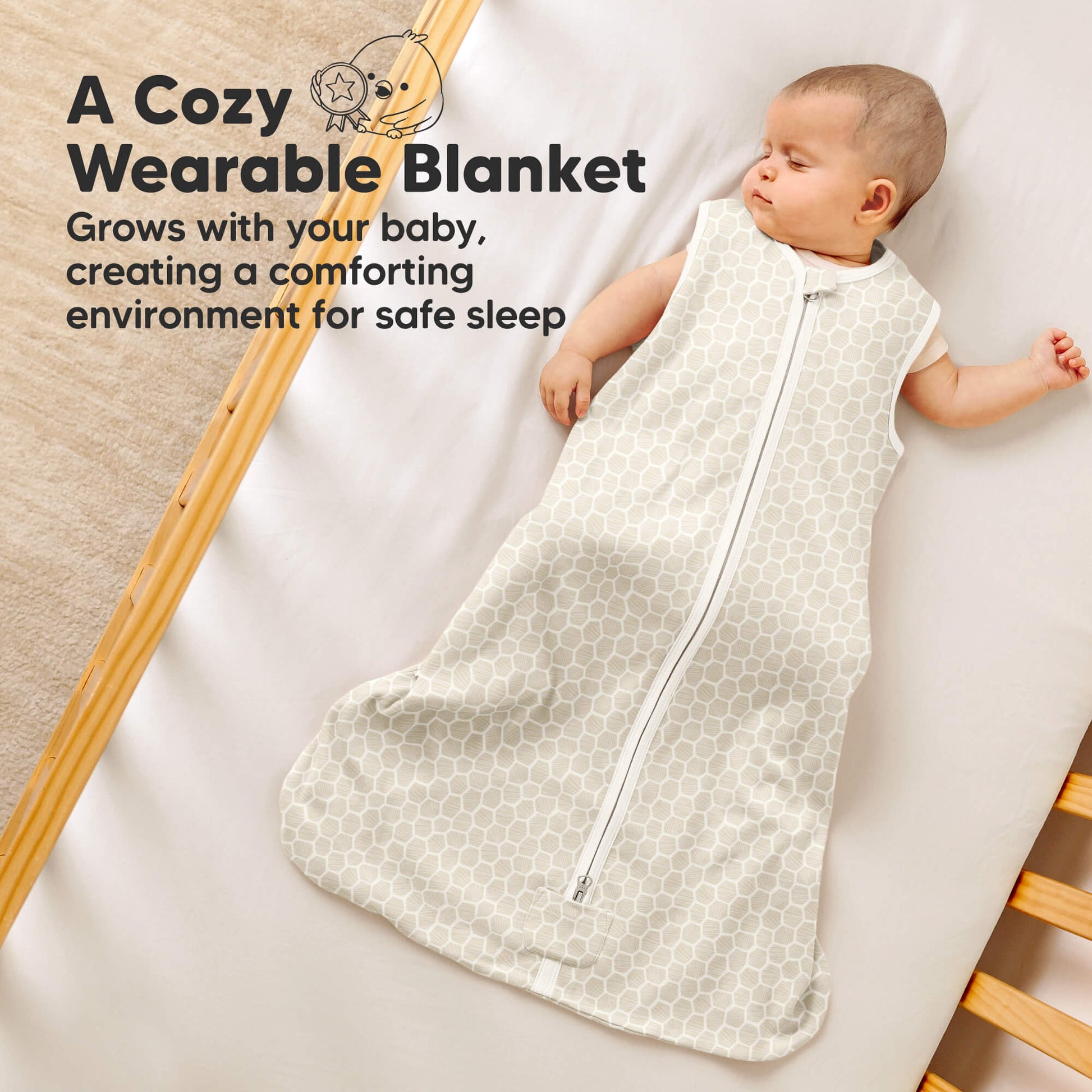 A cozy wearable blanket - grows with your baby, creating a comforting environment for safe sleep 28966176981178