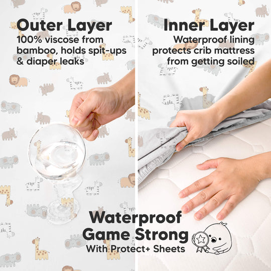 2-Pack Isla [Protect+] Waterproof Mini Crib Sheets (KeaSafari)