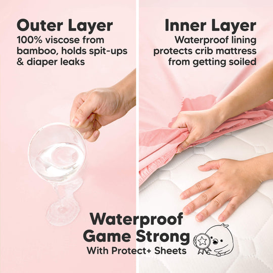 2-Pack Isla [Protect+] Waterproof Mini Crib Sheets (Mist Rose)