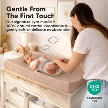 Load image into Gallery viewer, Gentle From The First Touch - Our signature Lyra muslin in 100% natural cotton, breathable &amp; gently soft on delicate newborn skin. (OEKO TEX STANDARD 100)
