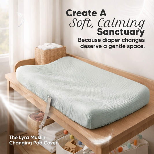 Create a Soft, Calming Sanctuary
Because diaper changes deserve a gentle space. The Lyra Muslin Changing Pad Cover-on-hover