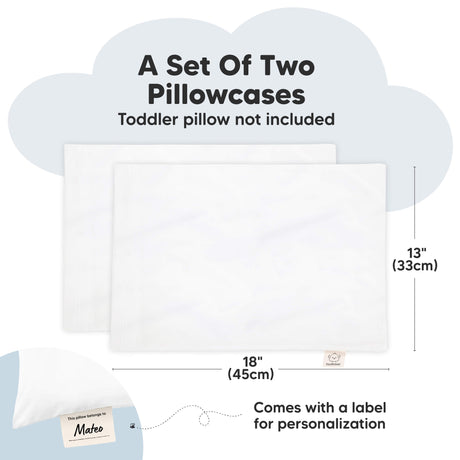 A set of two pillowcases sized 18 × 13 inches with a personalization label, pillow not included.