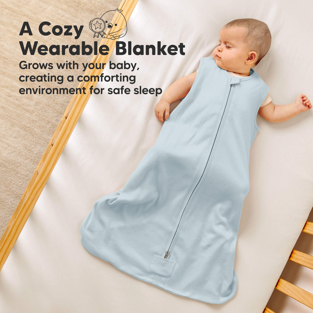 A Cozy Wearable Blanket, Grows with your baby, creating a comforting environment for safe sleep. 47139690053818