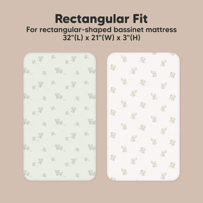 Rectangular Fit - For rectangular-shaped bassinet mattress 32"(L) x 21" (W) x 3" (H)
 32115671564474