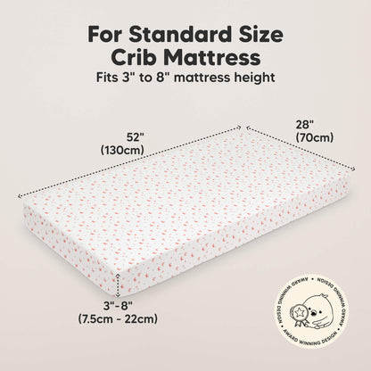 For Standard Size Crib Mattress, 
Fits 3" to 8" Mattress height, 52" (130cm) 
28" (70cm), 3" - 8" (7.5cm - 22cm) 30017864073402