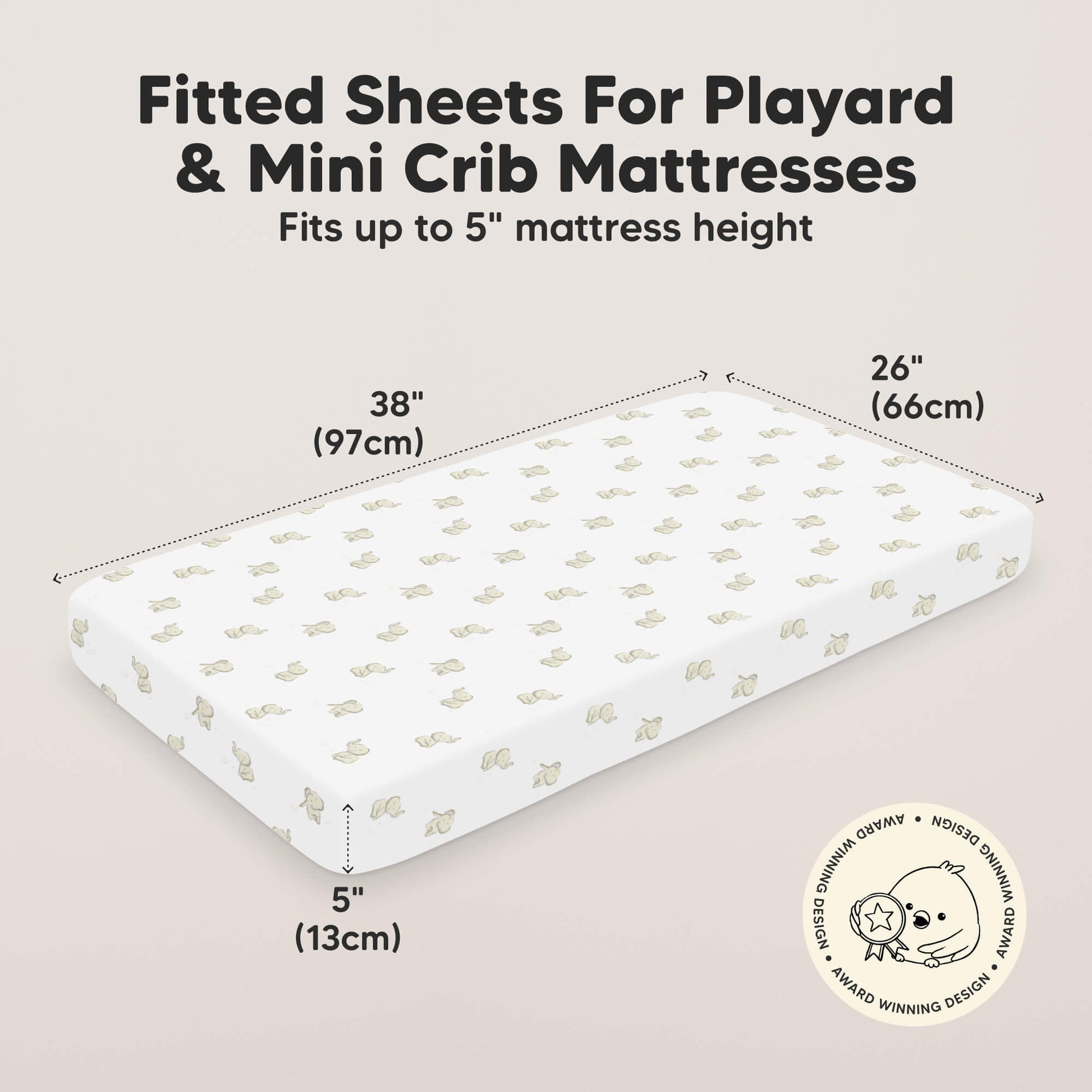 Fitted Sheets For Playard & Mini Crib Mattresses - Fits up to 5" mattress height (38inches long, 26inches wide, and 5inches depth) 29635966075066