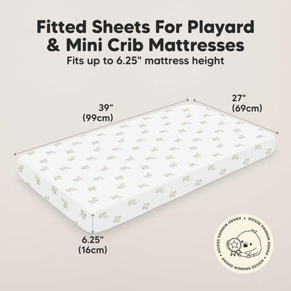 Fitted Sheets For Playard & Mini Crib Mattresses , Fits up to 6.25" mattress height is 39 inches by 27 inches, by 6.25 inches or 99 cm by 69cm by 16cm 
 46765648150714