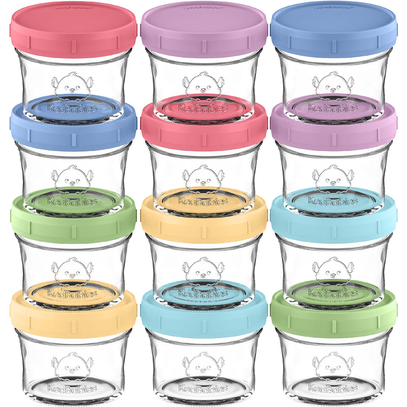 KeaBabies 12-Pack Baby Food Glass Containers, 4oz Leak-Proof Jars (Nord), Multicolor
