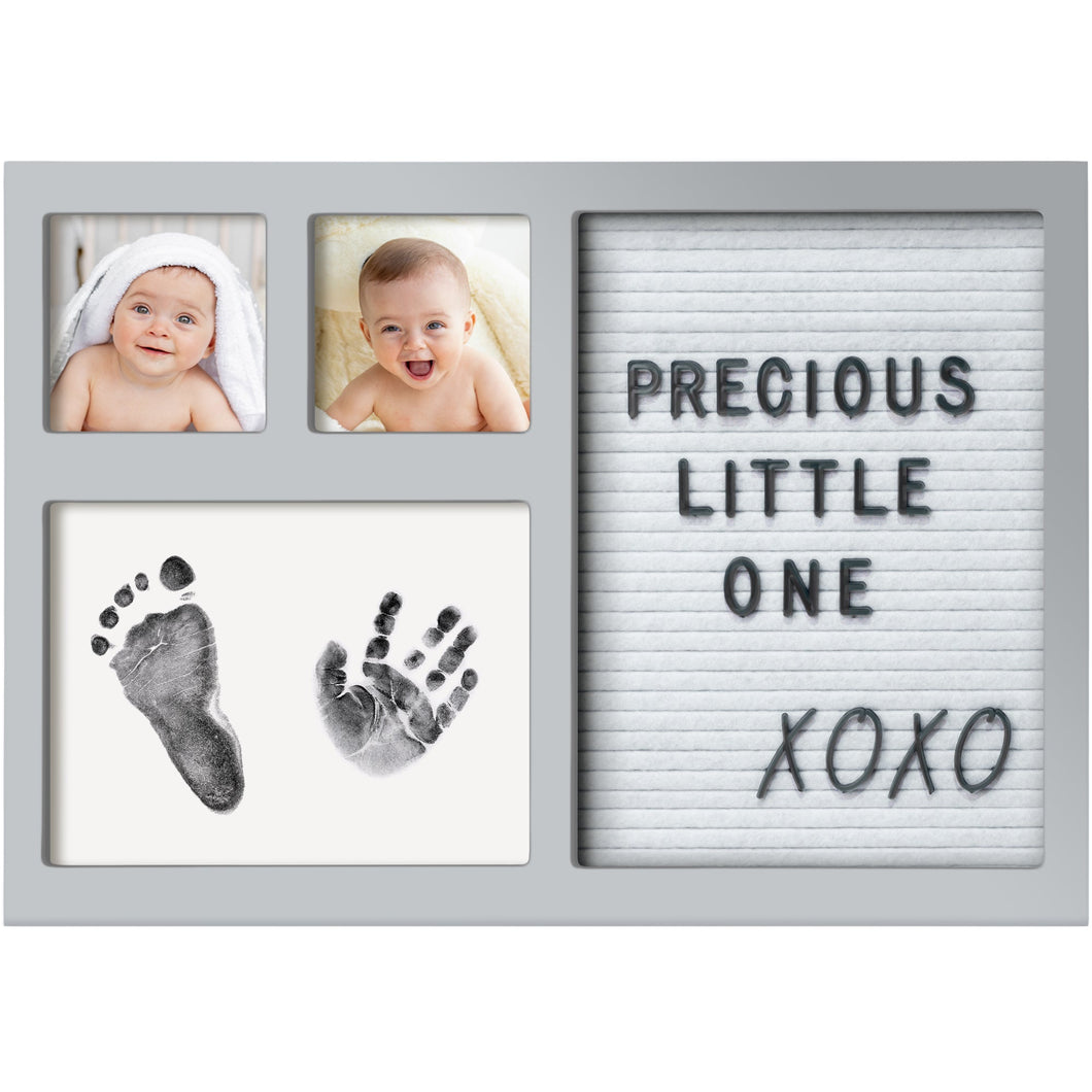 Heartfelt Clean Touch Inkless Hand & Footprint Frame Kit with Letterboard (Cloud Gray)