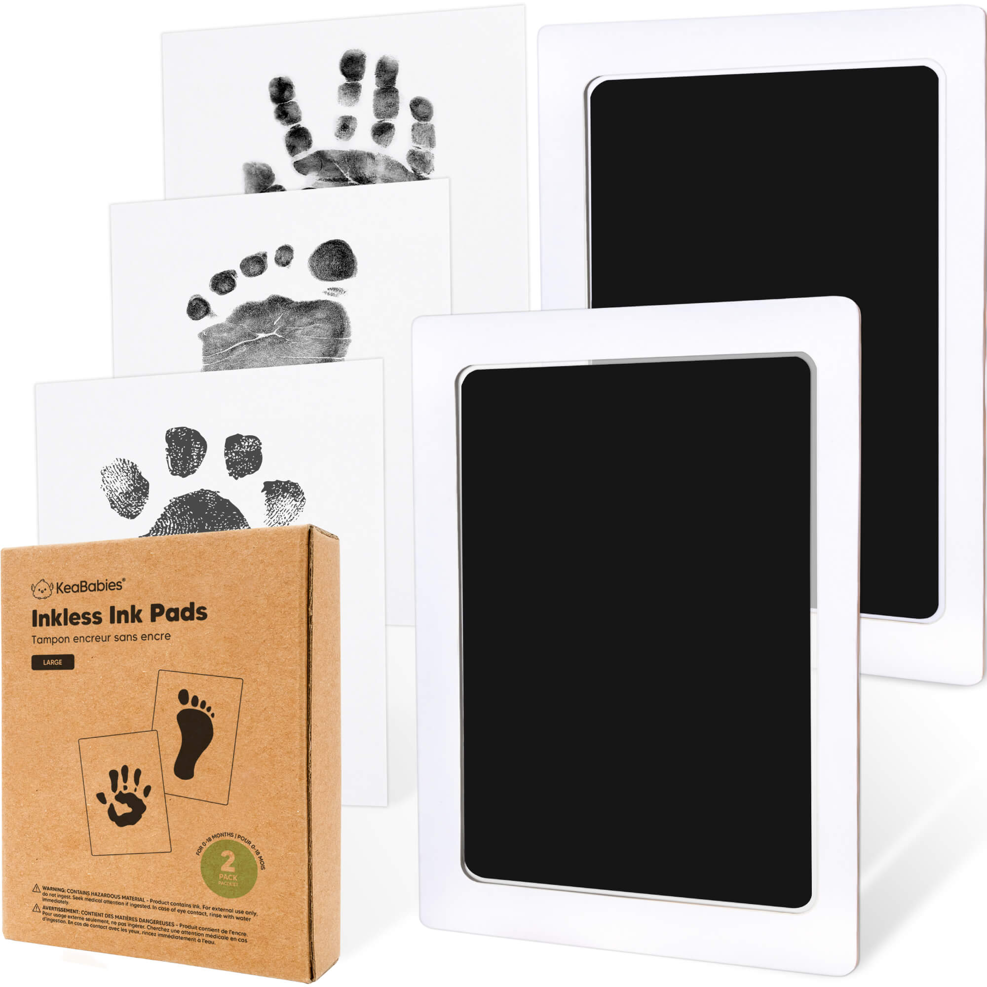 KeaBabies 2pk Inkless Ink Pad for Baby Hand and Footprint Kit, Clean Touch Dog Paw, Dog Nose Print Kit, Baby & Pet Safe, Large - Jet Black