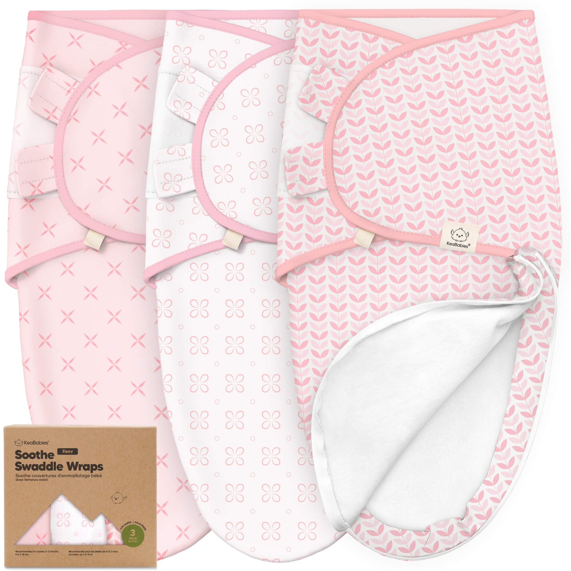 3-Pack Soothe Zippy Swaddle Wrap, Blossom / One Size by KeaBabies
