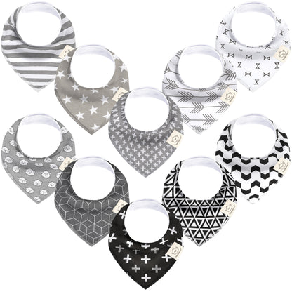 10-Pack Bandana Bibs Set featuring modern patterns designed for everyday baby wear. 26201483706554