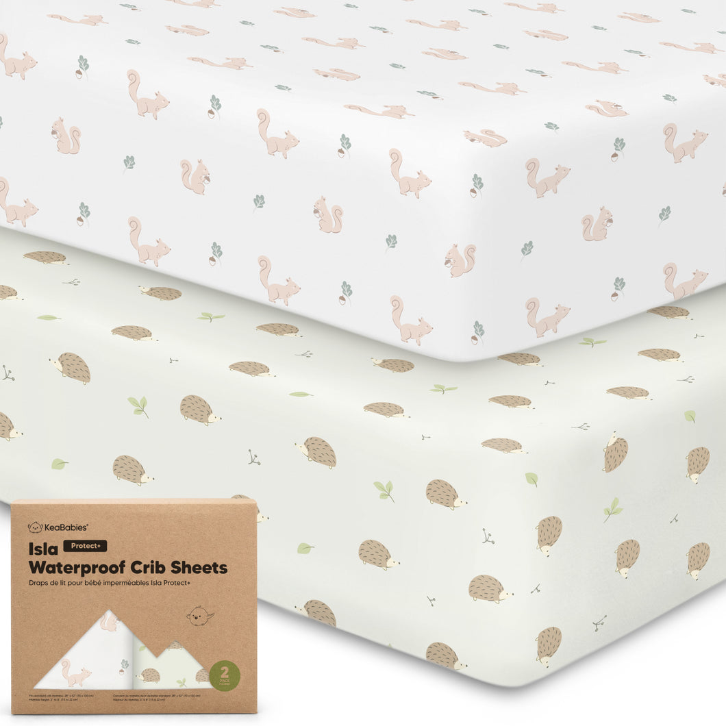 2-Pack Isla [Protect+] Waterproof Crib Sheets (Nibbles/Bruce)