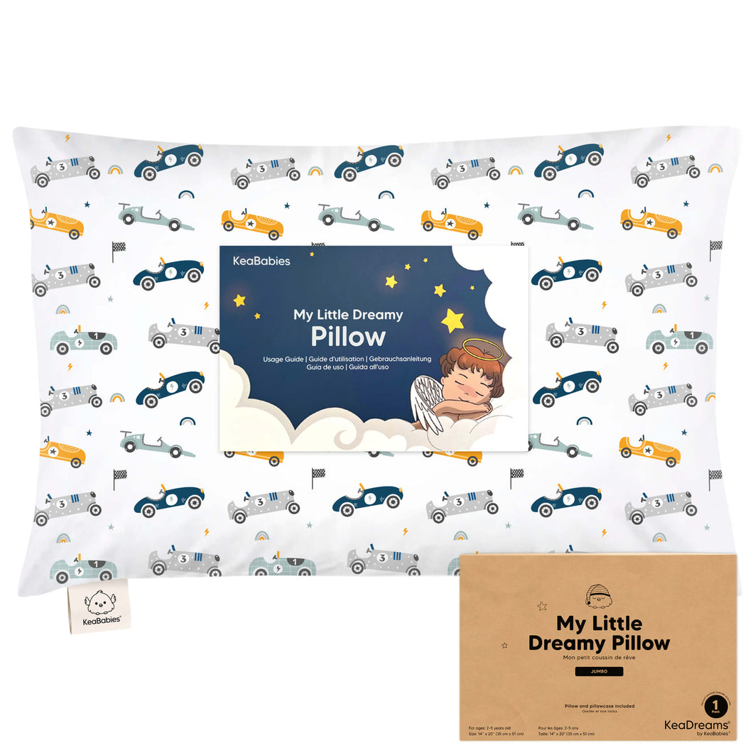 Jumbo Toddler Pillow with Pillowcase (Racecars)