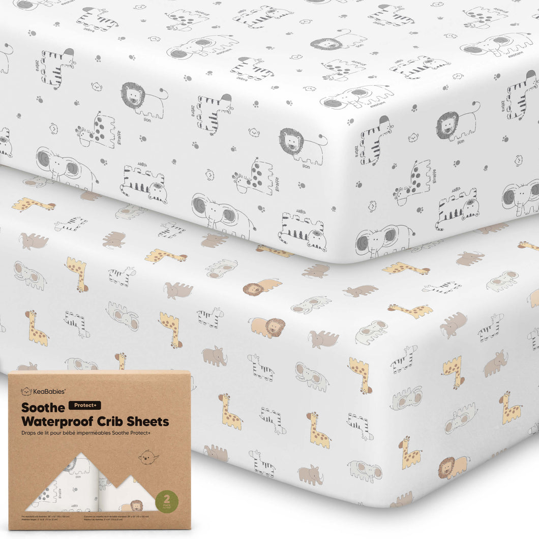 2-Pack Soothe [Protect+] Waterproof Crib Sheets (KeaSafari)