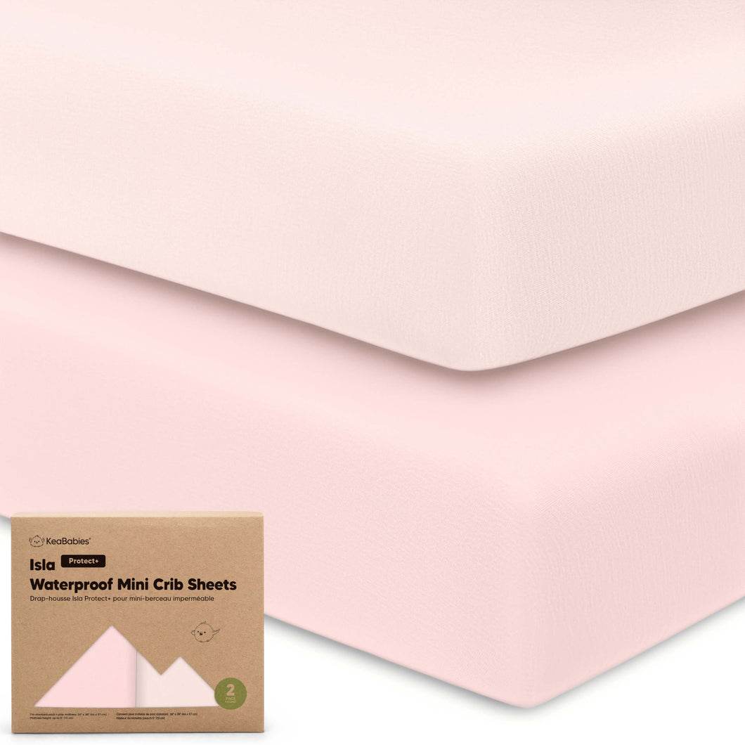 2-Pack Isla [Protect+] Waterproof Mini Crib Sheets (Mist Rose)