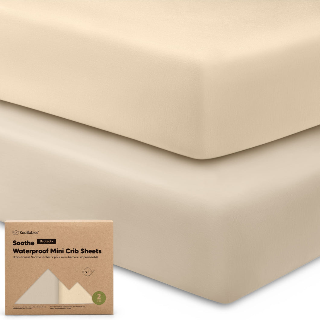 2-Pack Soothe [Protect+] Waterproof Mini Crib Sheets (Macadamia)