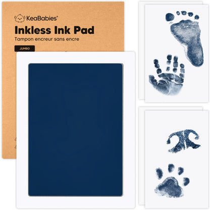 KeaBabies jumbo blue inkless ink pad with imprint cards for mess-free baby hand, footprint, and pet paw print keepsakes. 27626721968314
