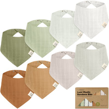 Load image into Gallery viewer, 8-Pack Lumi Muslin Bandana Bibs (Pine)
