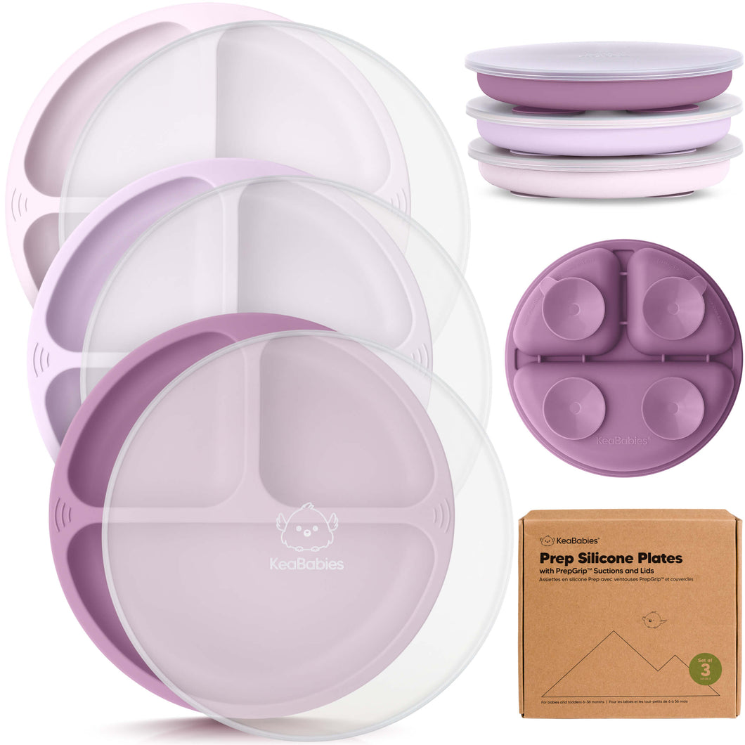 3-Pack Prep Silicone Suction Plates with Lids (Amethyst)