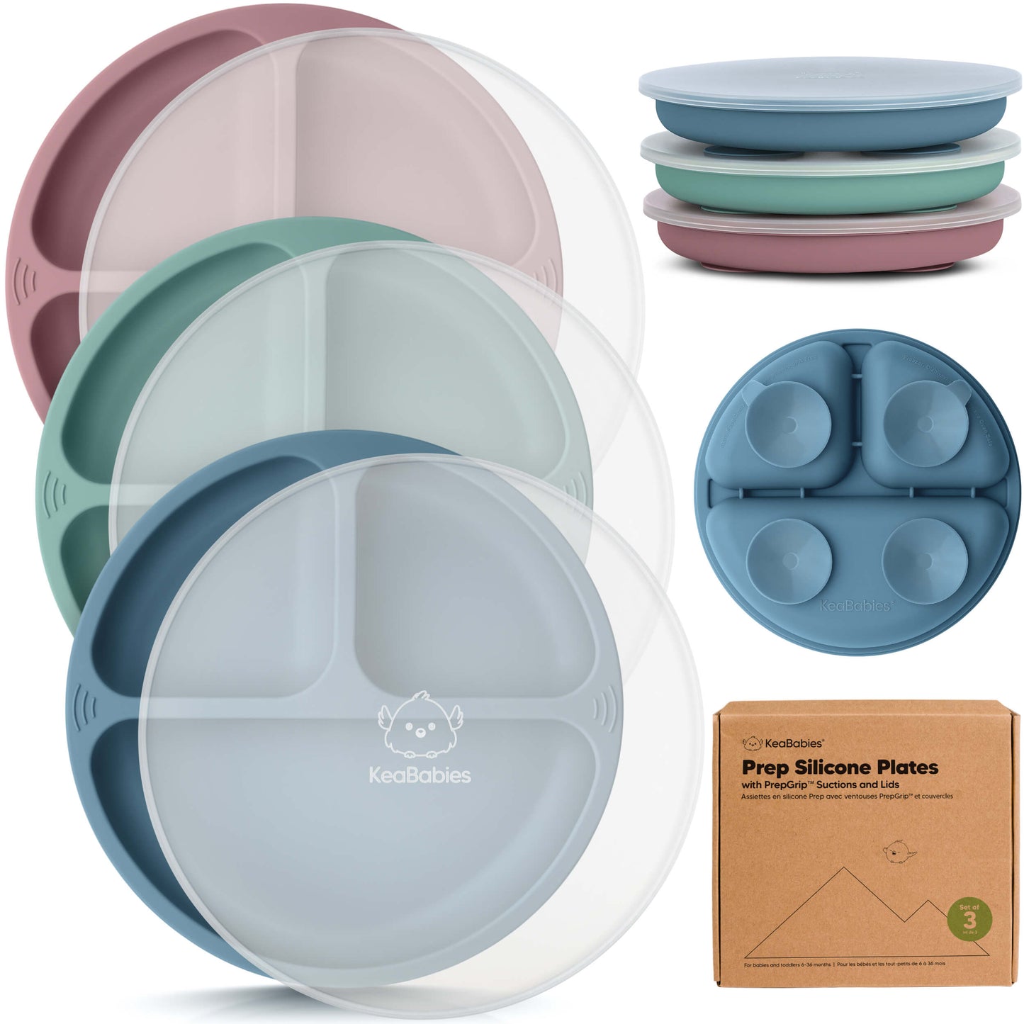 3-Pack Prep Silicone Suction Plates with Lids 28052316651706