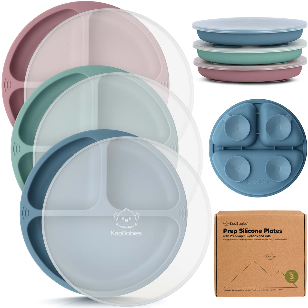 3-Pack Prep Silicone Suction Plates with Lids (Quantum)