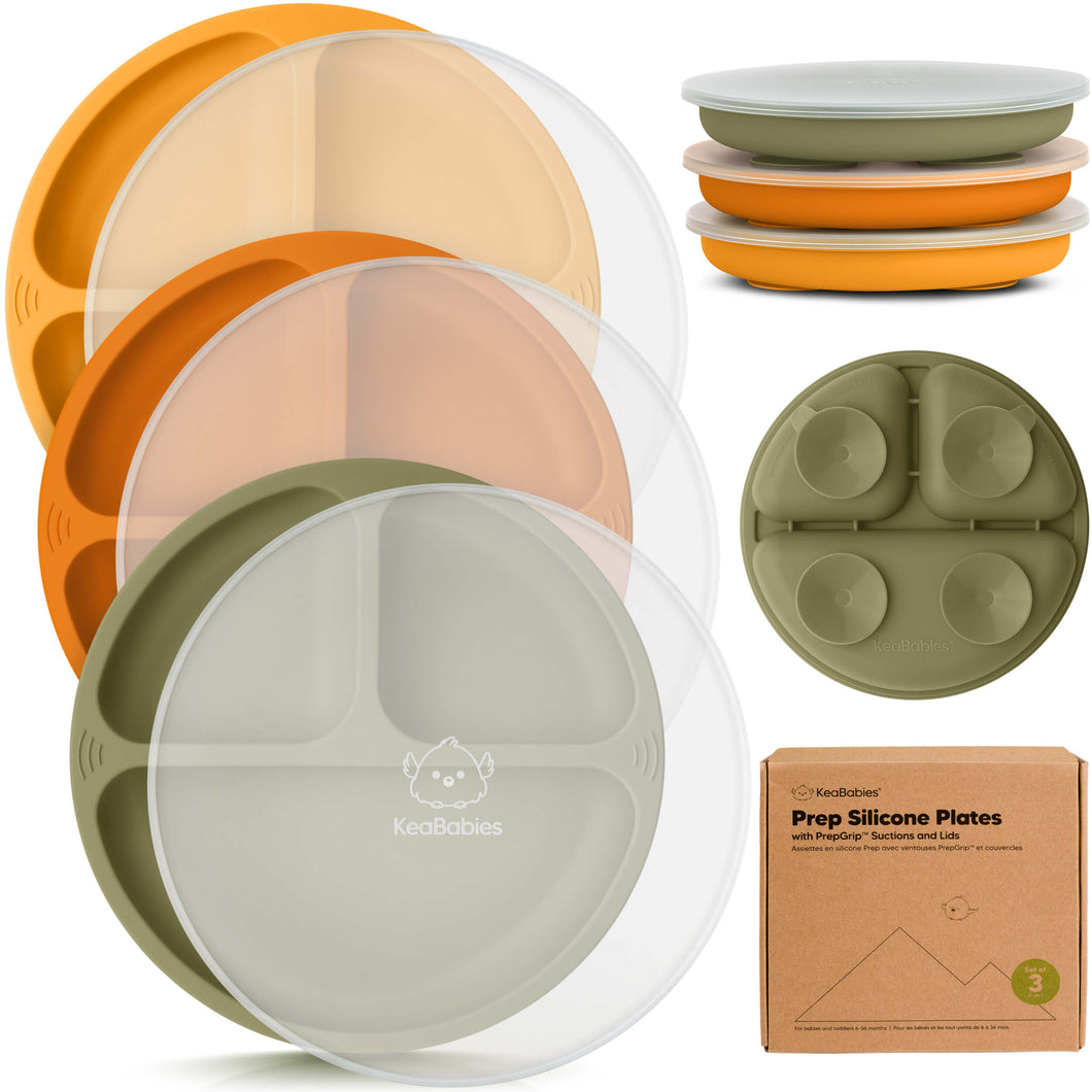 3-Pack Prep Silicone Suction Plates with Lids (Harvest)