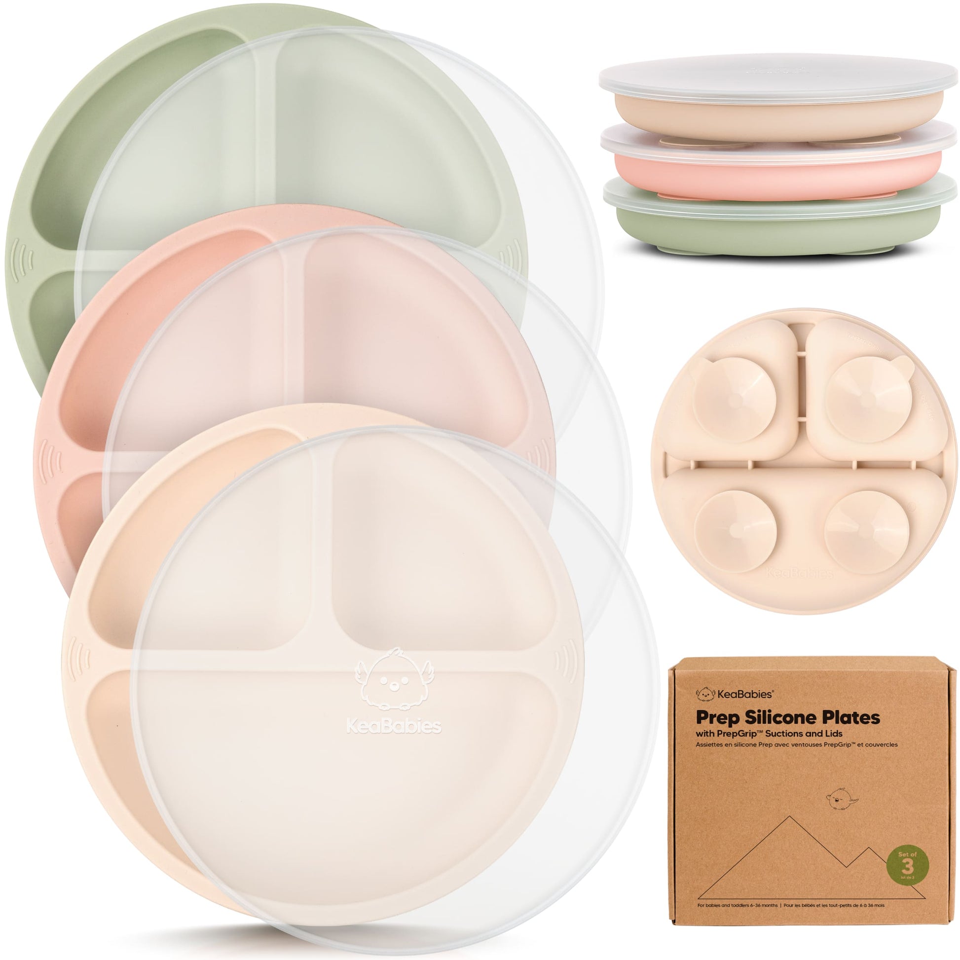 3-Pack Prep Silicone Suction Plates with Lids 28052319699130