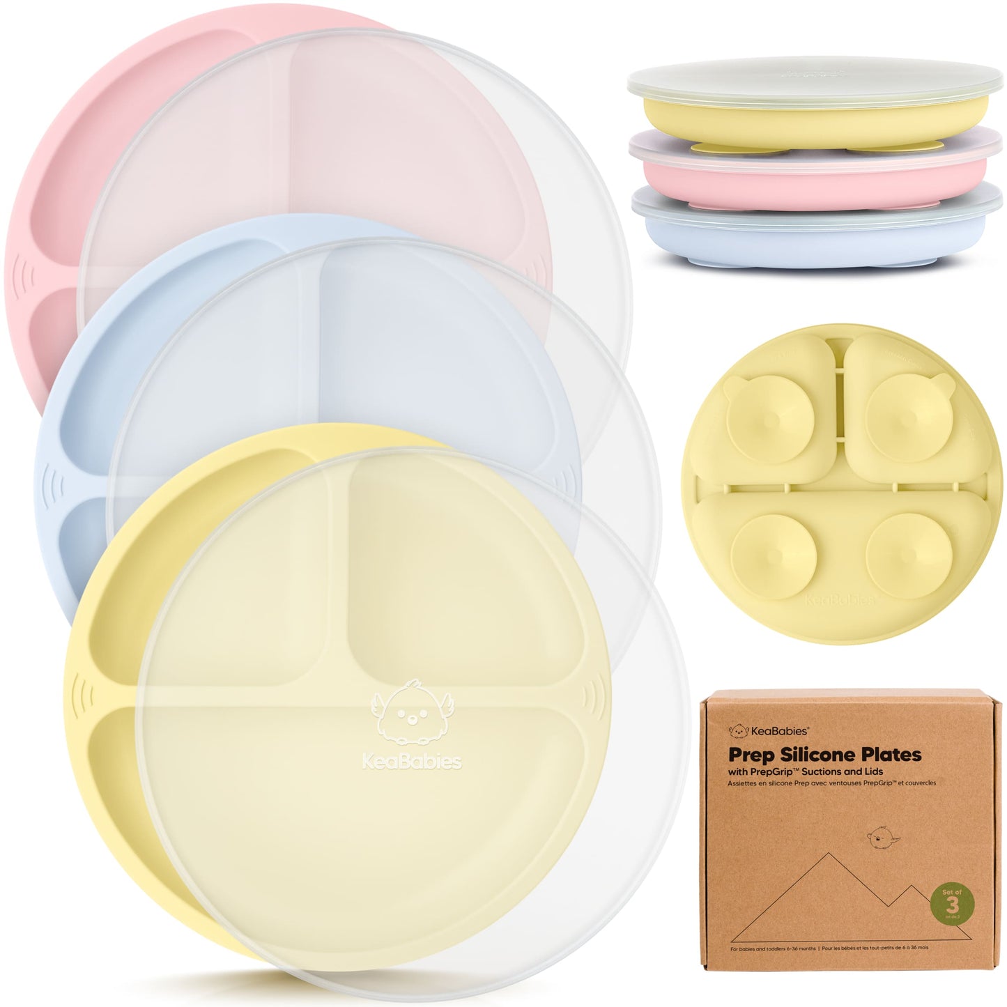 3-Pack Prep Silicone Suction Plates with Lids 28131964649658