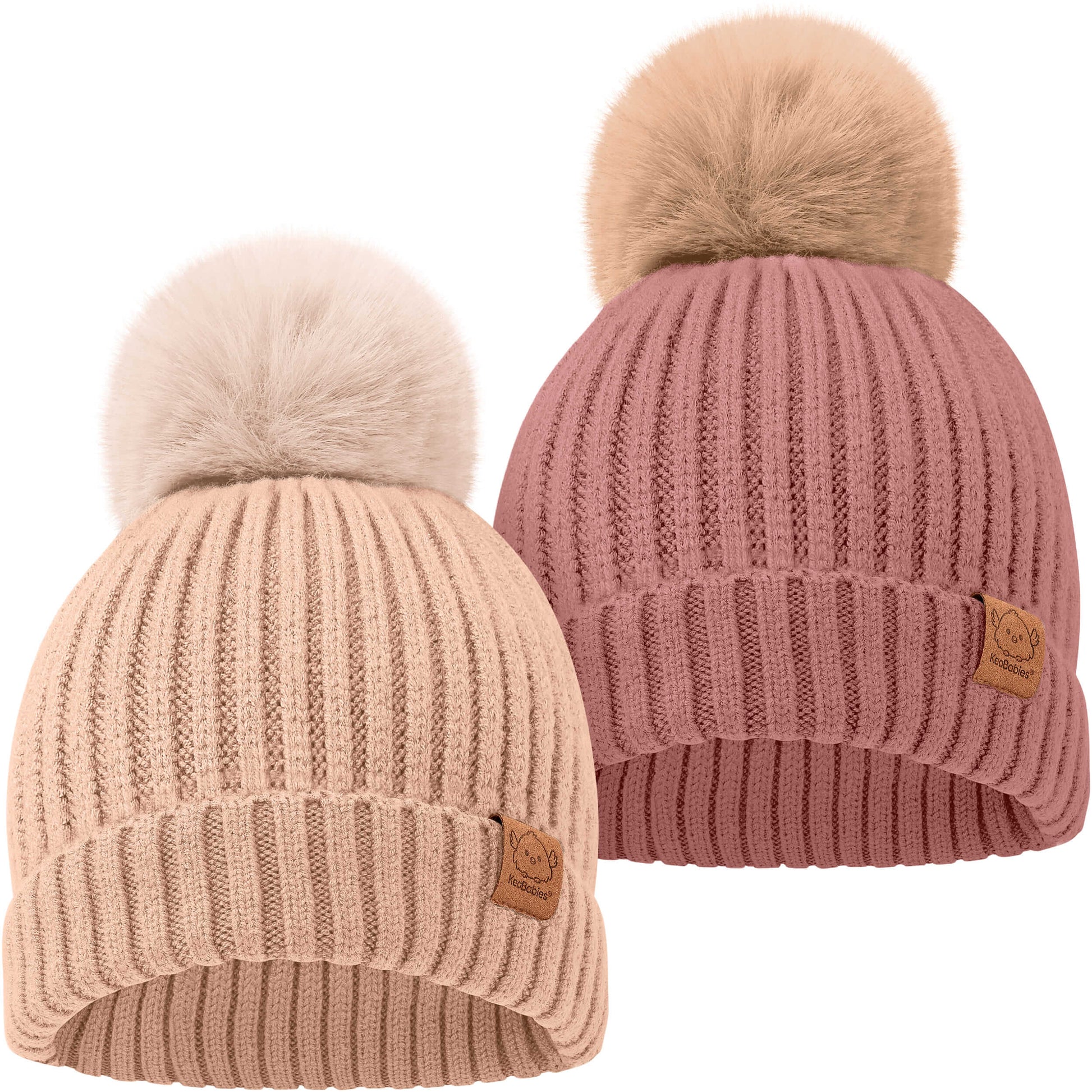 Two cozy knitted baby beanies with soft pom-pom tops
 28111441100986