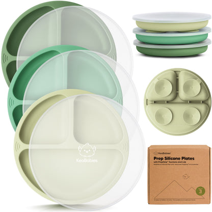 3-Pack Prep Silicone Suction Plates with Lids 28098660565178