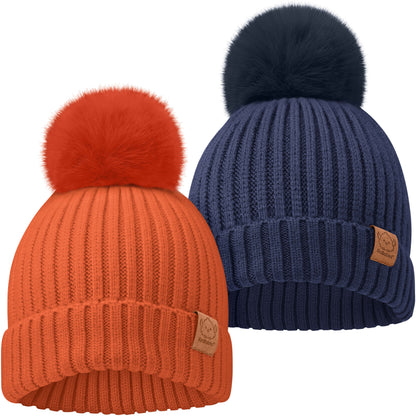 Two cozy knitted baby beanies with soft pom-pom tops
 28176640966842