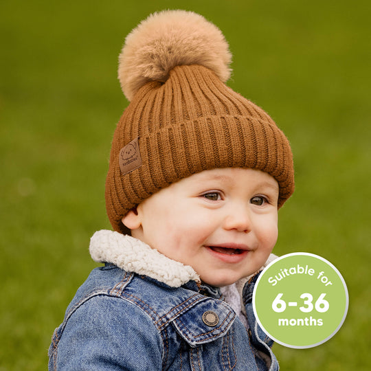 2-Pack Pom Knitted Beanie (Latte)