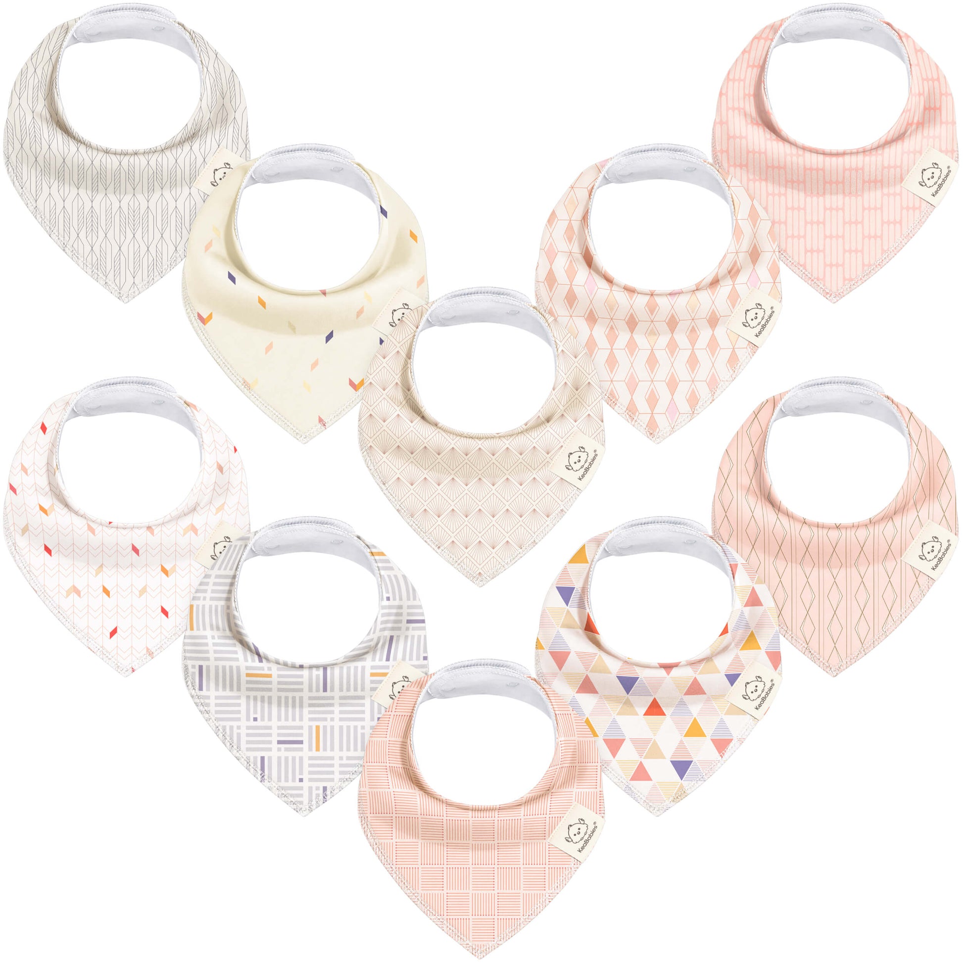 10-Pack Bandana Bibs Set featuring modern patterns designed for everyday baby wear 28397386563770