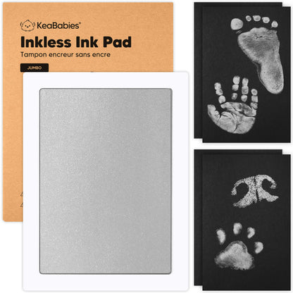 KeaBabies jumbo silver inkless ink pad with imprint cards for mess-free baby hand, footprint, and pet paw print keepsakes. 28380540633274