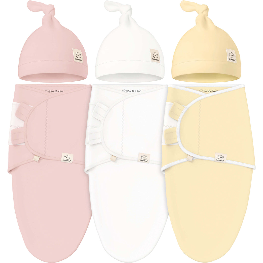 3-Pack Soothe Swaddle Wraps with Knot Hats (Daffodil)