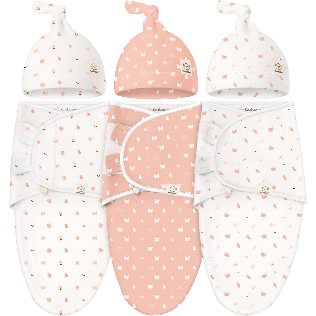 3-Pack Soothe Swaddle Wraps with Knot Hats (Butterflies)