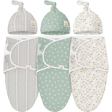 Load image into Gallery viewer, 3-Pack Soothe Swaddle Wraps with Knot Hats (Prairie)
