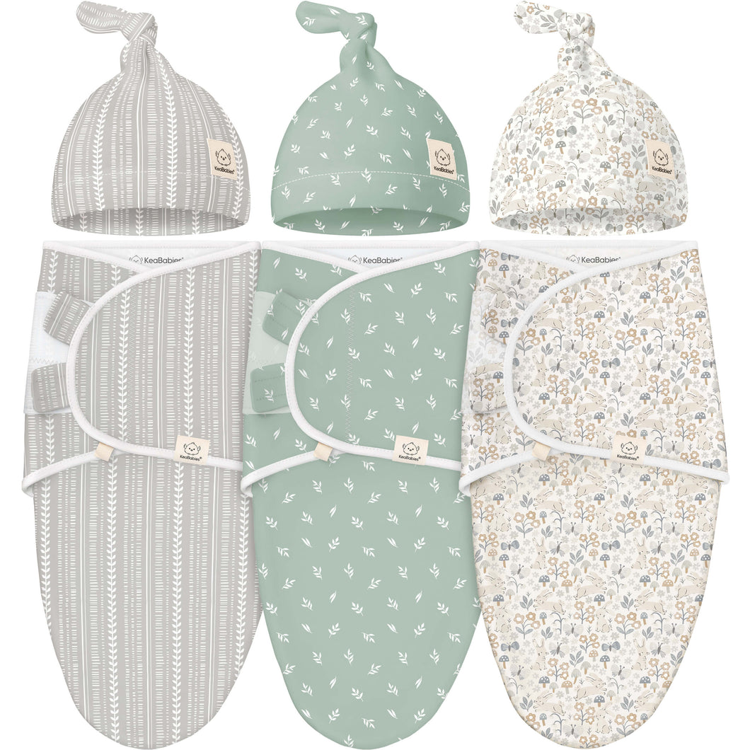 3-Pack Soothe Swaddle Wraps with Knot Hats (Prairie)