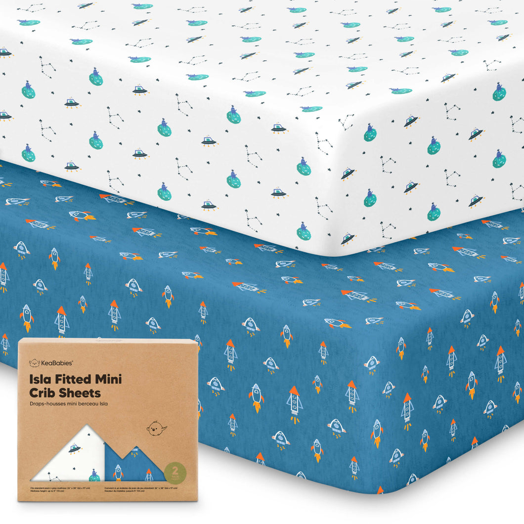 Isla Fitted Mini Crib Sheets (Space Quest)