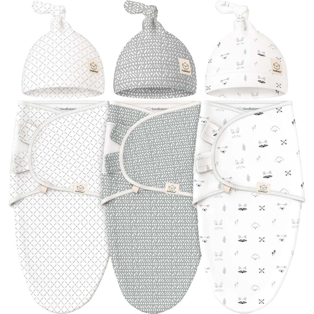3-Pack Soothe Swaddle Wraps with Knot Hats (Nordic)