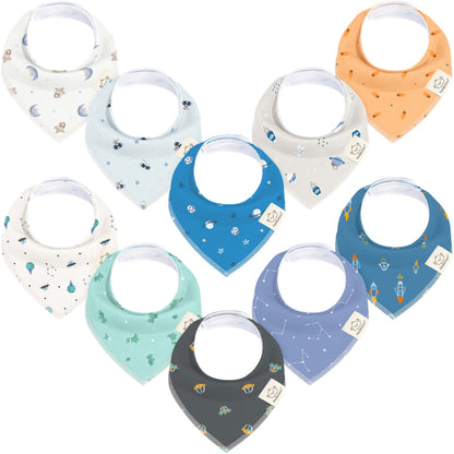 10-Pack Bandana Bibs Set featuring modern patterns designed for everyday baby wear 28737430847674