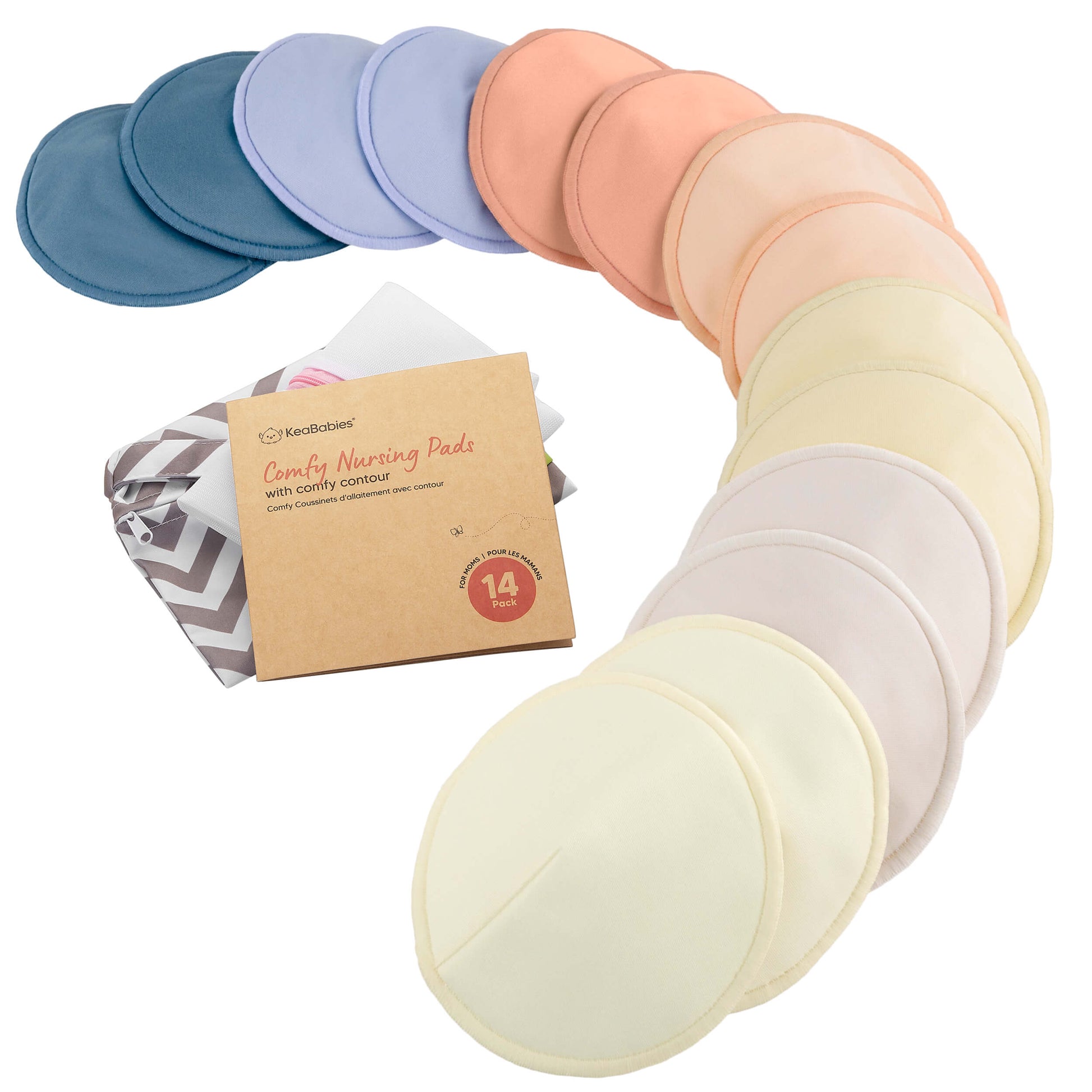 14-Pack Reusable Comfy Nursing Pads Set featuring soft, washable bamboo pads with a sustainable kraft box. 29128897331386