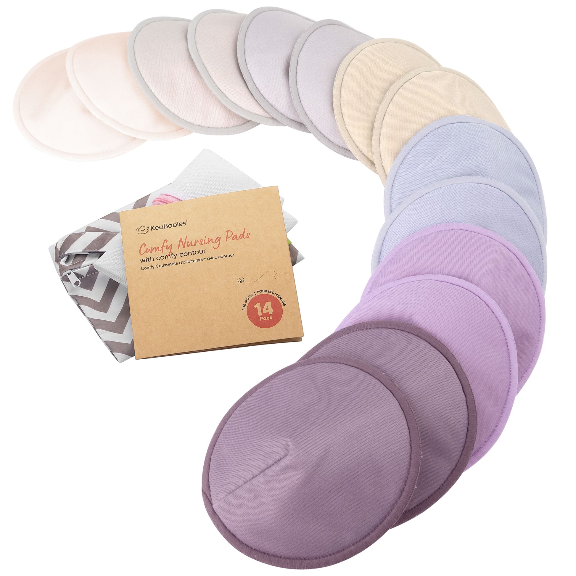 14-Pack Reusable Comfy Nursing Pads Set featuring soft, washable bamboo pads with a sustainable kraft box. 29128902541498