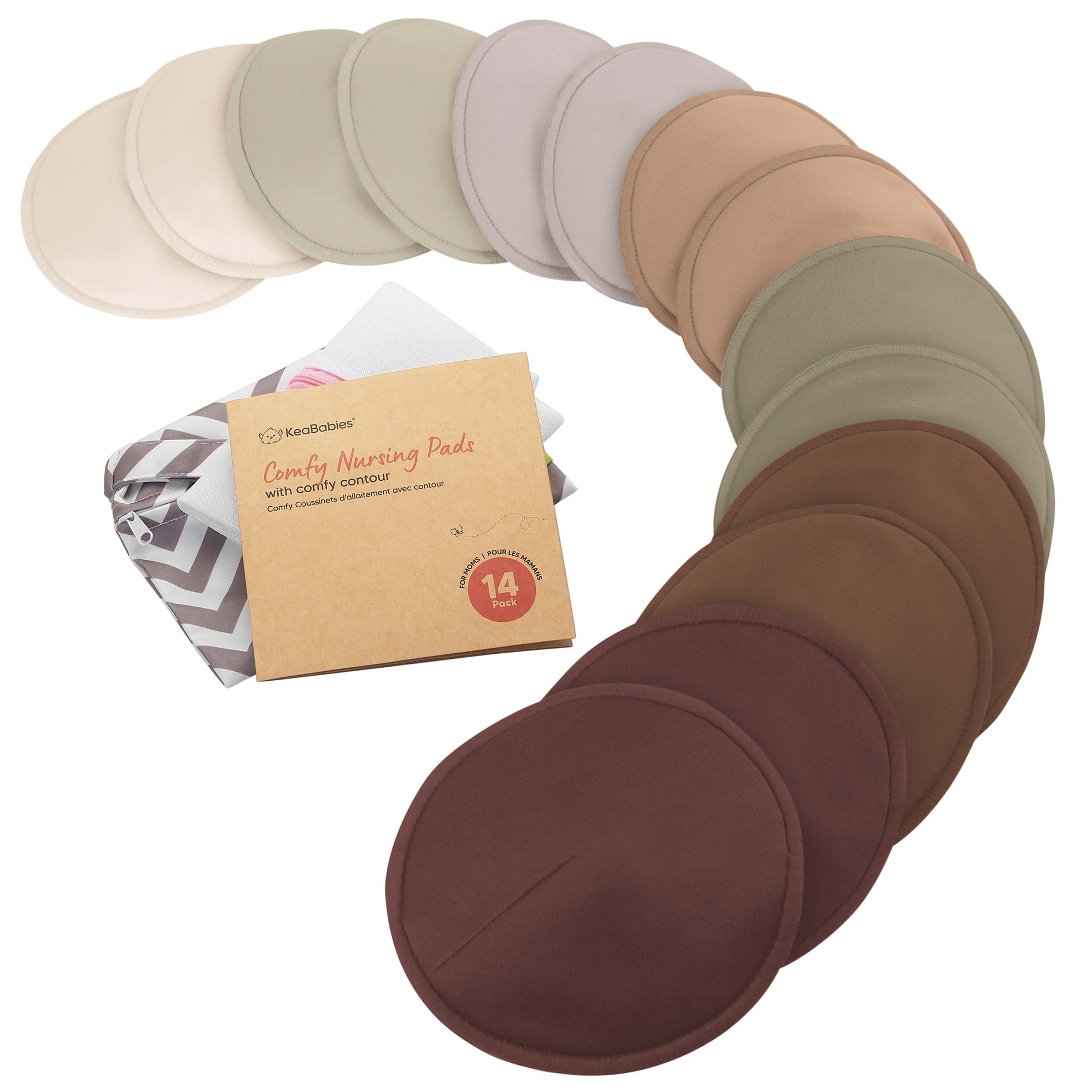 14-Pack Reusable Comfy Nursing Pads Set featuring soft, washable bamboo pads with a sustainable kraft box. 29128905162938