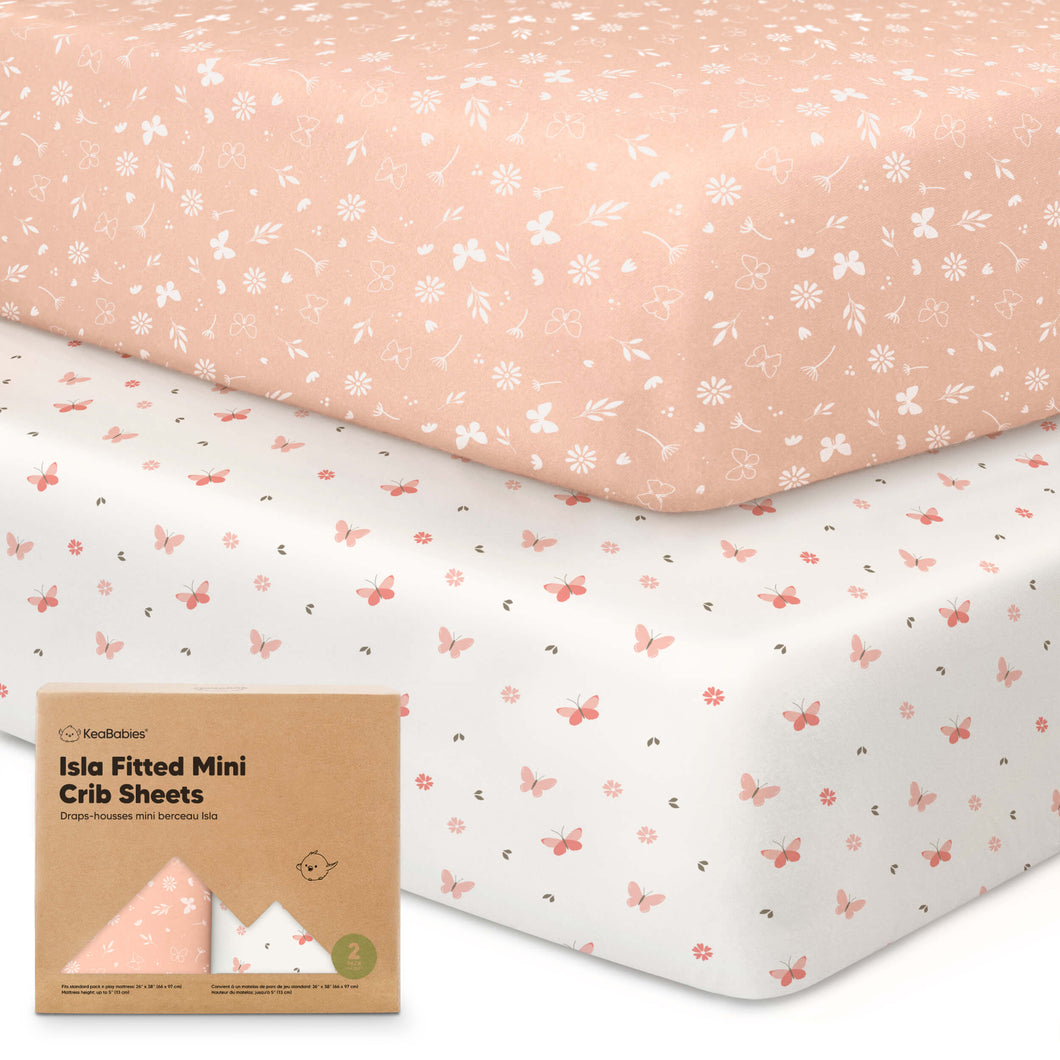 Isla Fitted Mini Crib Sheets (Butterflies)